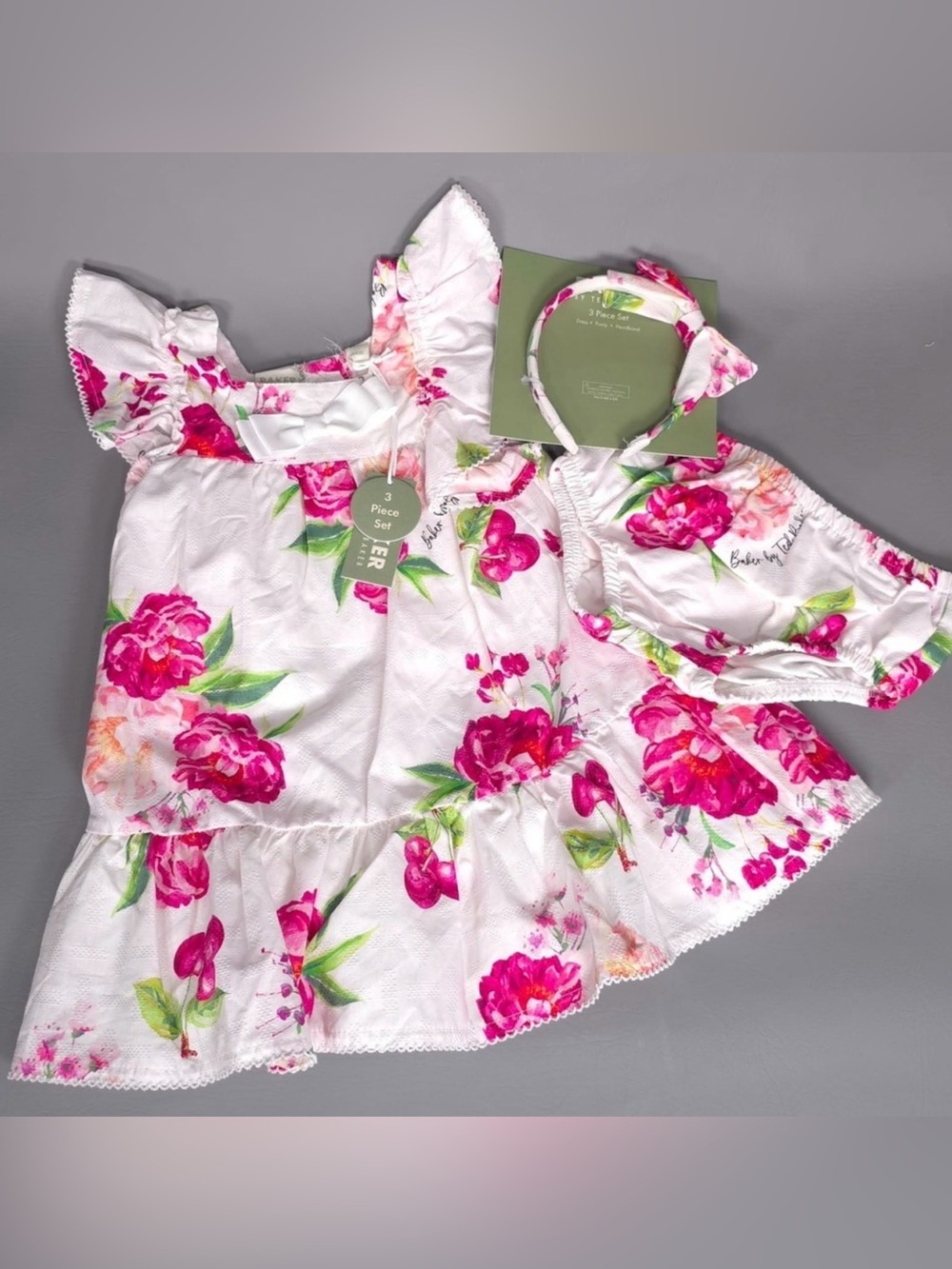 Ted Baker White and Pink Floral Girls' 3-Piece Set with Headband gift nwt